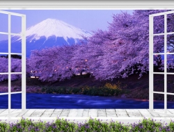 Tranh Dán Tường Cửa Sổ Hoa Tím Csht01 Tranh Dán Tường Cửa Sổ Hoa Tím Csht01