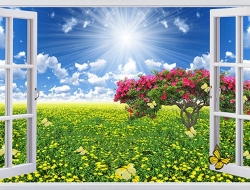 Tranh Dán Tường Cửa Sổ Hoa Tím Csht02 Tranh Dán Tường Cửa Sổ Hoa Tím Csht02