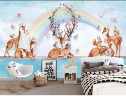 Tranh Dán Tường Nai Và Cầu Vồng Nvcv04