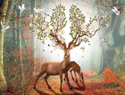 Tranh Dán Tường 3D Nai Nghệ Thuật Nnt01