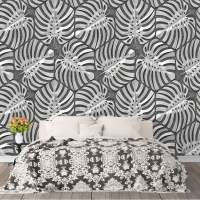  Tranh 3D Dán Tường Lá Màu Xám TNT8003