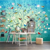 Tranh Dán Tường 3D Lập Thể Nghệ Thuật Chim Và Lá Nhiều Màu Sắc Ntl01