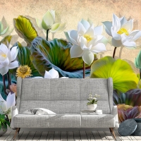 Tranh 3D Dán Tường Hoa Sen Trắng Nền Nâu TPK8021