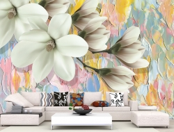 Tranh 3D Dán Tường Hoa Trắng Nền Nhiều Màu TPK8013