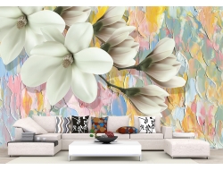 Tranh 3D Dán Tường Hoa Trắng Nền Nhiều Màu TPK8013