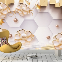 Tranh 3D Dán Tường Hoa Vàng Lập Thể Xám TPK8002