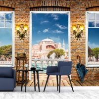 Tranh 3D Dán Tường Khung Cửa Và Rèm TPK8009