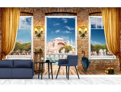 Tranh 3D Dán Tường Khung Cửa Và Rèm TPK8009