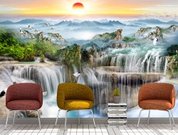 Tranh 3D Dán Tường Thác Nước Và Núi TPK8022