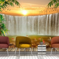 Tranh 3D Dán Tường Thác Nước Và Tre TPK8023