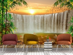 Tranh 3D Dán Tường Thác Nước Và Tre TPK8023