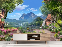 Tranh 3D Dán Tường Thiên Nhiên Cây Núi Và Thác TPK8008 Tranh 3D Dán Tường Thiên Nhiên Cây Núi Và Thác TPK8008