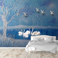 Tranh Dán Tường 3D Chim Và Hồ Nước Chn01