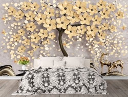 Tranh 3D Dán Tường Cây Hoa Vàng Và Hưu TPN8001 Tranh 3D Dán Tường Cây Hoa Vàng Và Hưu TPN8001