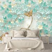 Tranh 3D Dán Tường Cây Hoa Xanh Và Bướm TPN8000