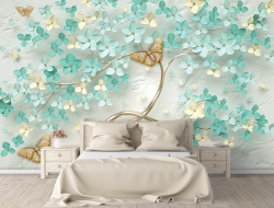 Tranh 3D Dán Tường Cây Hoa Xanh Và Bướm TPN8000 Tranh 3D Dán Tường Cây Hoa Xanh Và Bướm TPN8000