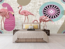 Tranh 3D Dán Tường Hạc Hồng Nền Họa Tiết Tròn TPN8006 Tranh 3D Dán Tường Hạc Hồng Nền Họa Tiết Tròn TPN8006