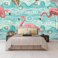 Tranh 3D Dán Tường Hạc Hồng Nền Xanh Dương TPN8005