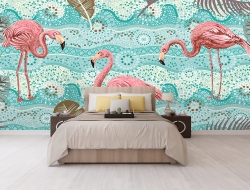 Tranh 3D Dán Tường Hạc Hồng Nền Xanh Dương TPN8005 Tranh 3D Dán Tường Hạc Hồng Nền Xanh Dương TPN8005