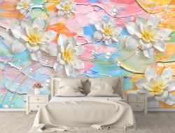 Tranh 3D Dán Tường Hoa Trắng Nền Nhiều Màu TPN8004 Tranh 3D Dán Tường Hoa Trắng Nền Nhiều Màu TPN8004