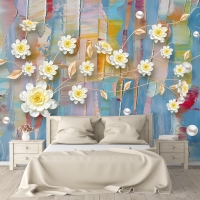 Tranh 3D Dán Tường Hoa Trắng Nền Xanh Dương TPN8003