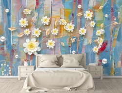 Tranh 3D Dán Tường Hoa Trắng Nền Xanh Dương TPN8003 Tranh 3D Dán Tường Hoa Trắng Nền Xanh Dương TPN8003