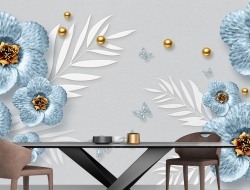 Tranh 3D Dán Tường Hoa Xanh Dương Nền Xám TPK8012