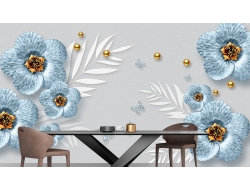 Tranh 3D Dán Tường Hoa Xanh Dương Nền Xám TPK8012