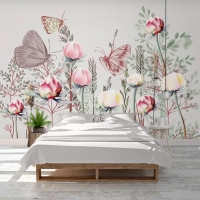 Tranh Dán Tường 3D Bướm Và Hoa Bvh01