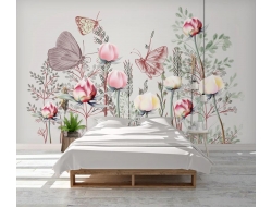 Tranh Dán Tường 3D Bướm Và Hoa Bvh01