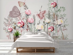 Tranh Dán Tường 3D Bướm Và Hoa Bvh01 Tranh Dán Tường 3D Bướm Và Hoa Bvh01
