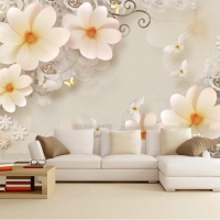 Tranh Dán Tường 3D Phòng Ngủ Hoa Giả Ngọc Màu Vàng Nhẹ Sang Trọng Hgn01