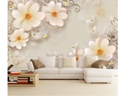 Tranh Dán Tường 3D Phòng Ngủ Hoa Giả Ngọc Màu Vàng Nhẹ Sang Trọng Hgn01