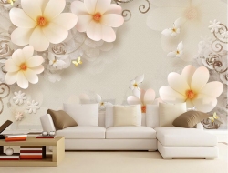 Tranh Dán Tường 3D Phòng Ngủ Hoa Giả Ngọc Màu Vàng Nhẹ Sang Trọng Hgn01