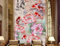 Tranh Dán Tường 3D Họa Tiết Cá Giũa Hồ Sen Tiến Phát Svtp04 Tranh Dán Tường 3D Họa Tiết Cá Giũa Hồ Sen Tiến Phát Svtp04