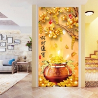 Tranh Dán Tường 3D Họa Tiết Cá Và Hoa Sen Tiến Phát Đẹp Chsd02