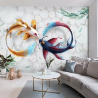 Tranh Dán Tường 3D Phong Thủy Họa Tiết Cá Đôi Nghệ Thuật cdmn01
