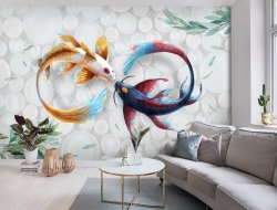 Tranh Dán Tường 3D Phong Thủy Họa Tiết Cá Đôi Nghệ Thuật cdmn01 Tranh Dán Tường 3D Phong Thủy Họa Tiết Cá Đôi Nghệ Thuật cdmn01