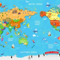 Tranh 3D Dán Tường Bản Đồ Thế Giới TTE8035