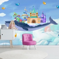 Tranh 3D Dán Tường Cá Voi Và Lâu Đài Cvld01 Tranh 3D Dán Tường Cá Voi Và Lâu Đài Cvld01