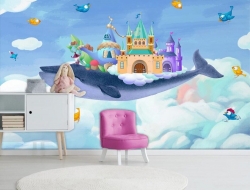 Tranh 3D Dán Tường Cá Voi Và Lâu Đài Cvld01