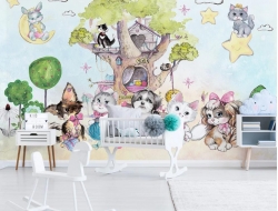 Tranh 3D Dán Tường Động Vật Và Cây Dvvc04