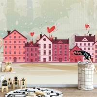 Tranh 3D Dán Tường Những Ngôi Nhà Màu Hồng Nmh05 Tranh 3D Dán Tường Những Ngôi Nhà Màu Hồng Nmh05