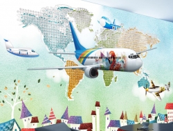 Tranh 3D Dán Tường Máy Bay Nhiều Màu Mbnm01