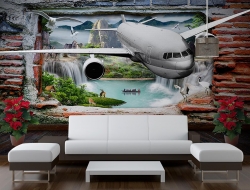 Tranh 3D Dán Tường Máy Bay Nhiều Màu Mbnm02