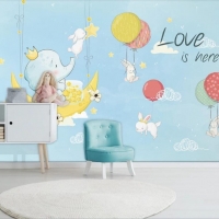 Tranh 3D Dán Tường Voi Và Bong Bóng Vvbb03