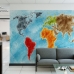 Tranh 3D Dán Tường Bản Đồ Thế Giới Trên Nền Xanh Dương TTE8020