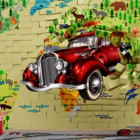 Tranh 3D Dán Tường Bản Đồ Thế Giới Và Xe TTE8025 Tranh 3D Dán Tường Bản Đồ Thế Giới Và Xe TTE8025