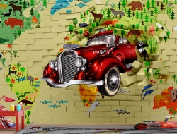 Tranh 3D Dán Tường Bản Đồ Thế Giới Và Xe TTE8025 Tranh 3D Dán Tường Bản Đồ Thế Giới Và Xe TTE8025