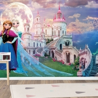 Tranh 3D Dán Tường Công Chúa Elsa Anna Và Lâu Đài TTE8018